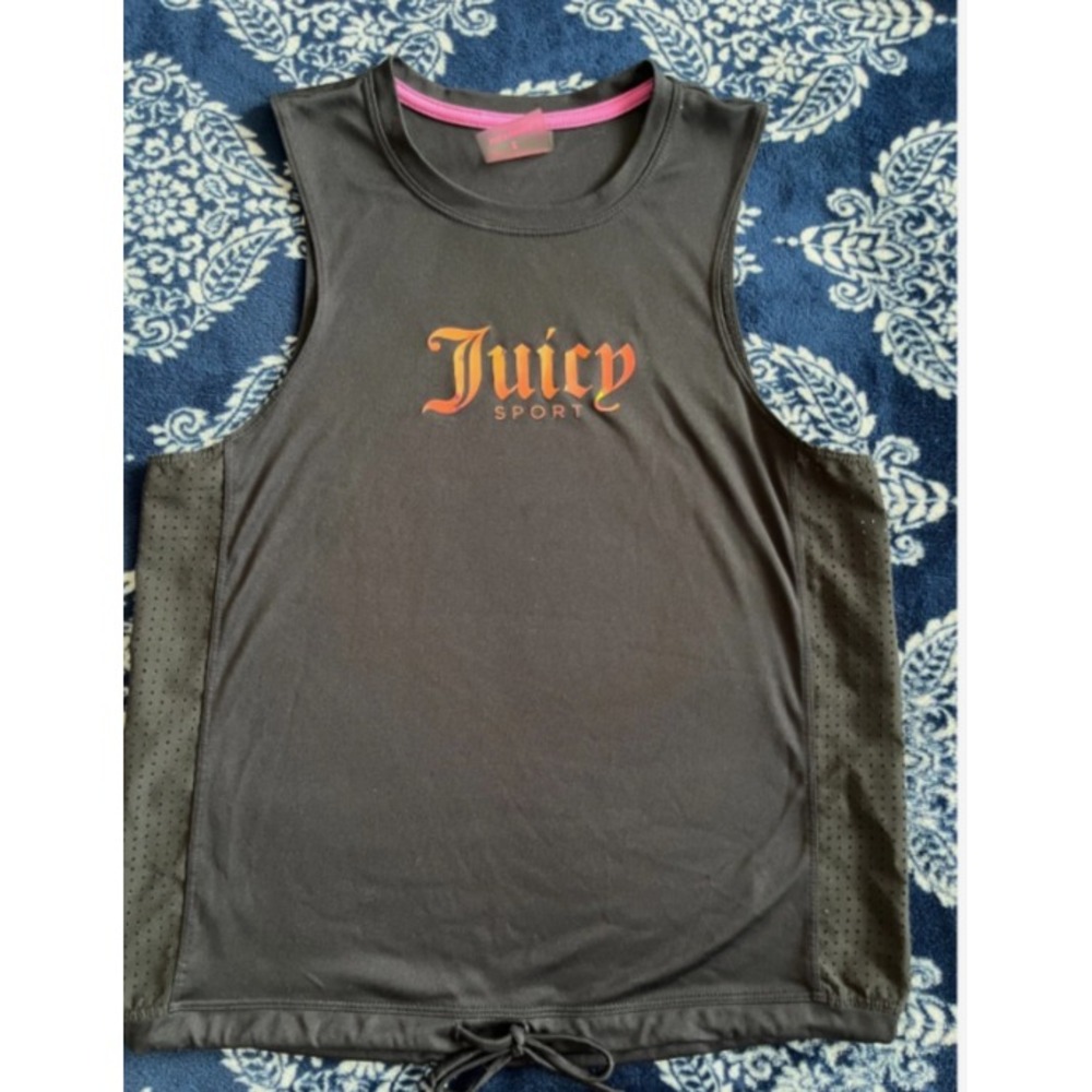 Juicy Couture Sport Active Tank Top Sleeveless Black Logo Mesh Streetwear SMALL